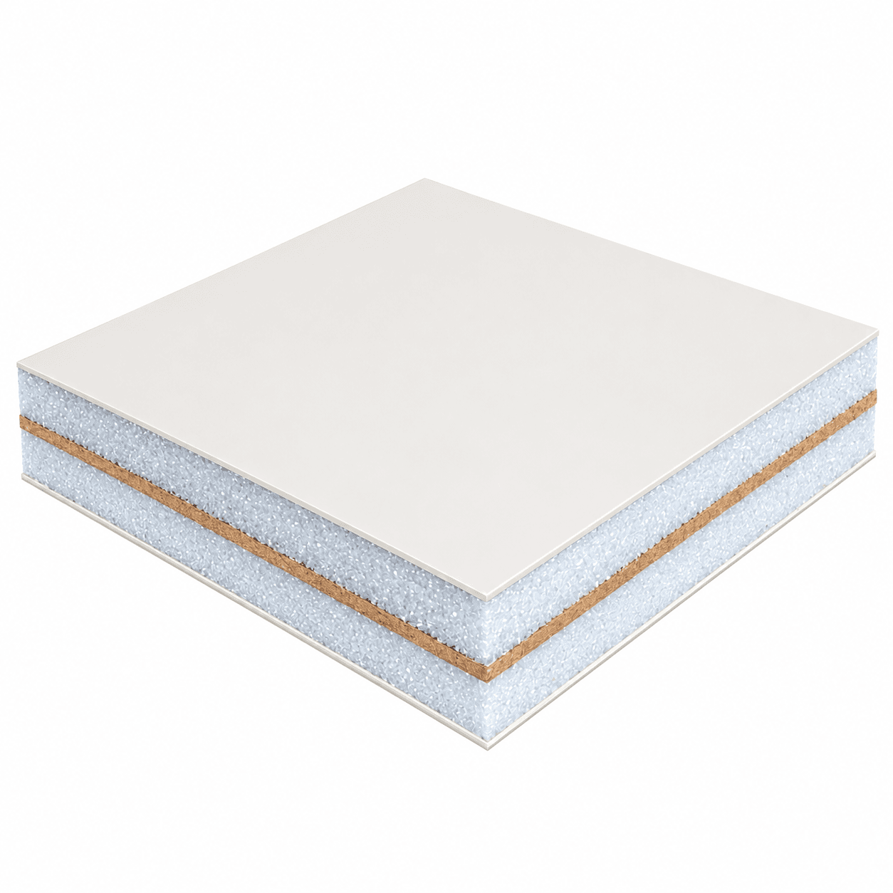 Beyaz yüzeyli, mavi ve kahverengi katmanlı jumbo sandviç panel