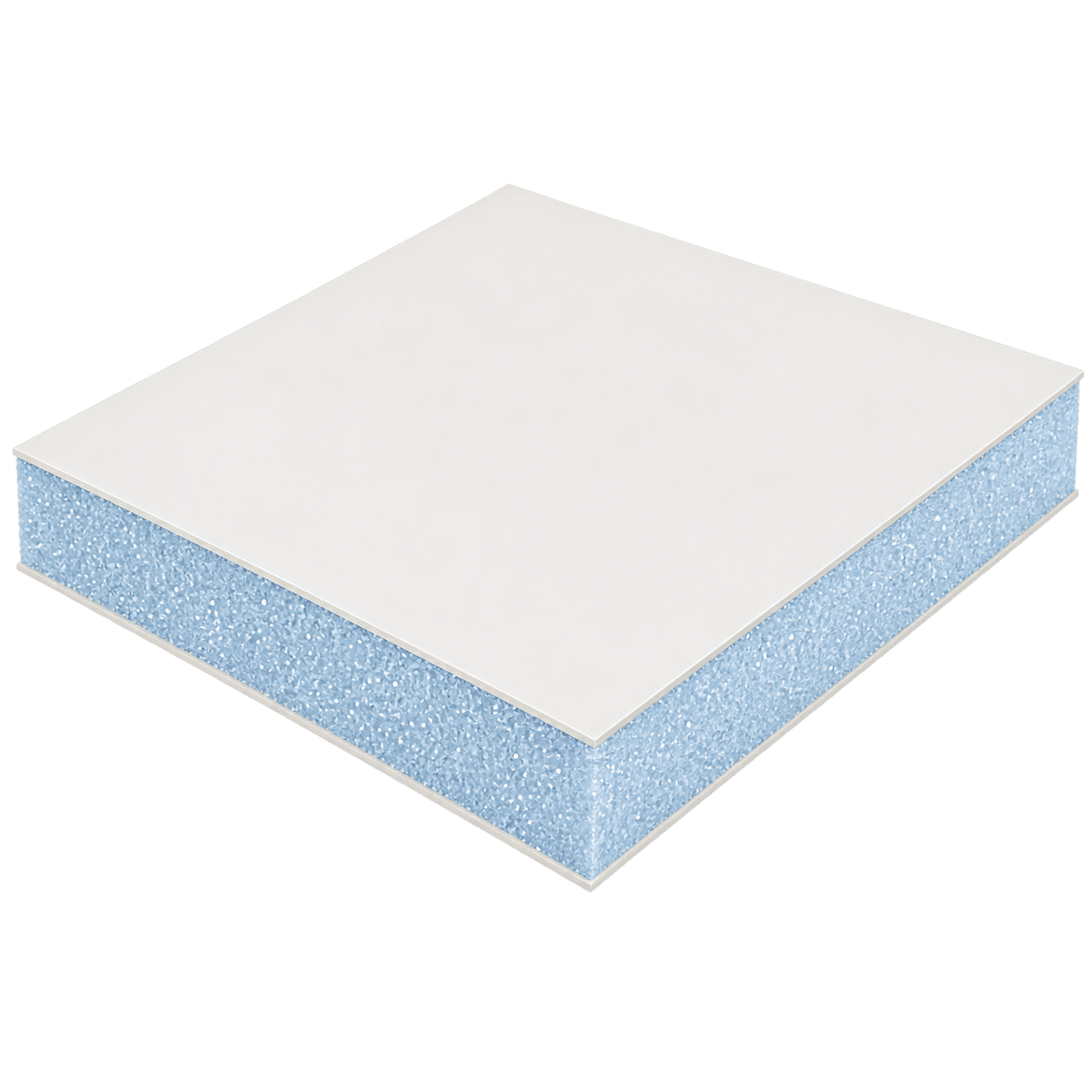 Beyaz yüzeyli, açık mavi çekirdekli PVC sandviç panel